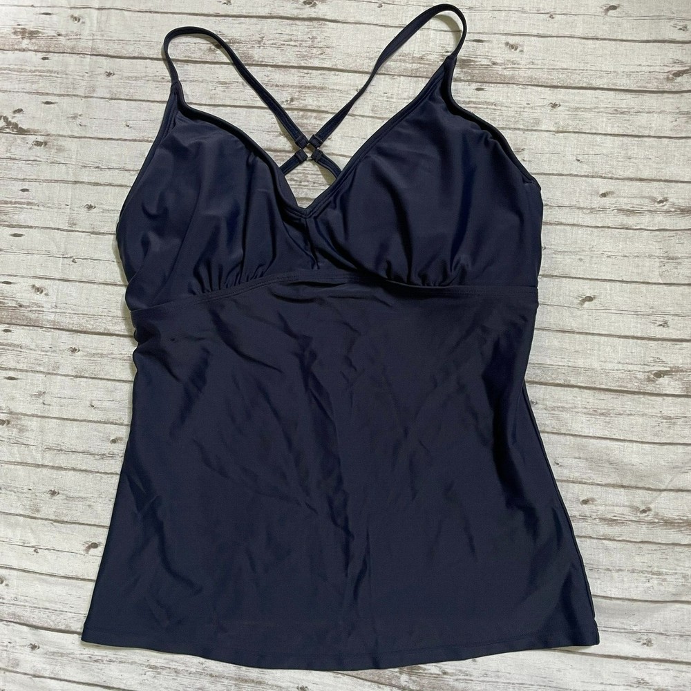 ATHLETA Womens Size 34 D/DD Twist Tankini Underwire Blue Swim Top Removable Pads